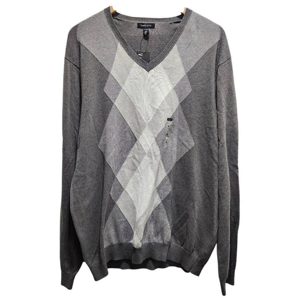 Van Heusen argyle sweater gray dark shadow XL‎ New